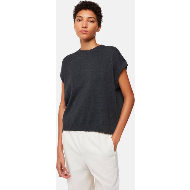 Whistles Womens Grey Melanie Cap-sleeve Relaxed-fit Cotton Tank L - GREY