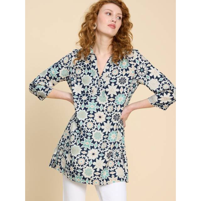White Stuff Blaire Navy Print Linen Tunic