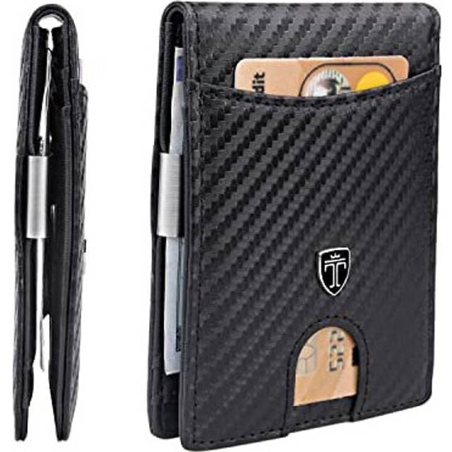 TRAVANDO Slim Wallet with Money Clip Rio RFID Blocking Wallet - Credit Card Holder - Minimalist Bifold Wallet for Men with Gift Box (Carbon)