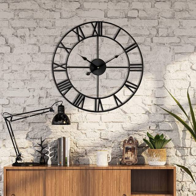 Modern Roman Numerals Large Wall Clocks Non Ticking Round Metal Silent Wall Clock for Living Roomï¼Kitchenï¼Bedrooms ï¼Garden Vintage Wall Clocks