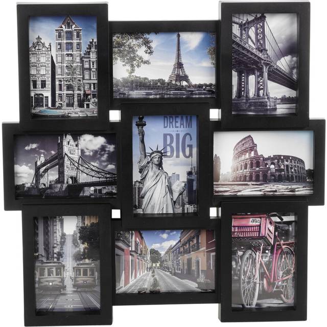 (Black , 9 Piece Photo Frame ) Large Multi Aperture Collage Picture Frame Holds 9/11/18 Photos 6x4 Wood Look