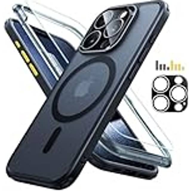 for iPhone 15 Pro Max Case (5 in 1) Set, Translucent Matte Case with Screen Protector and Camera Lens Protectors,