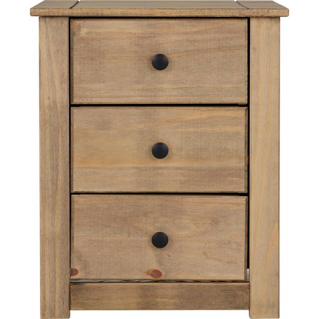 Seconique Panama 3 Drawer Bedside - Natural Wax, Brown