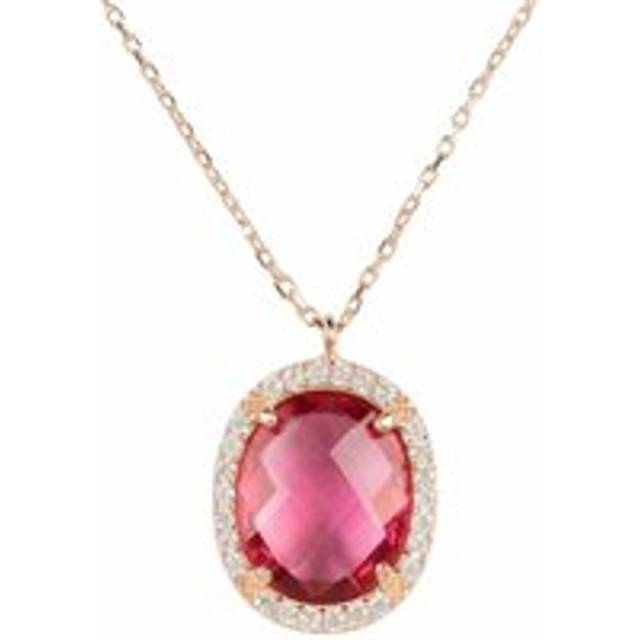 Beatrice Oval Gemstone Pendant Necklace Rose Gold Pink Tourmaline - One Size