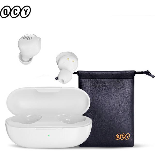 (a-T17 White with Pouch) QCY T17 TWS Earphone Wireless Bluetooth 5.1 Headphones Clear Call & ENC Noise Reduction Earbuds Mini Stereo HIFI Touch Headse