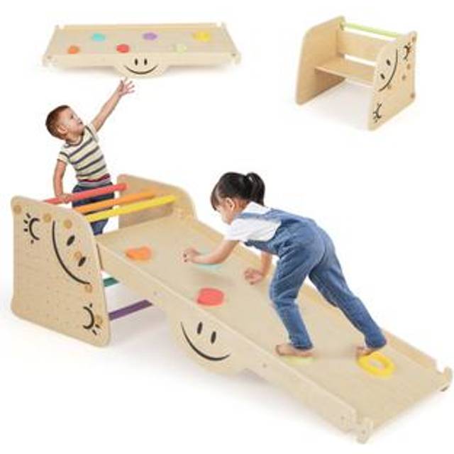 Costway Indoor Wooden Climber Set - Multi - 132.1 x 55.9 x 12.7cm