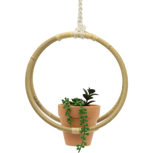 25cm Artificial Hanging Basket Plant Pots Indoor | Artificial Succulent In Bamboo Hanger Faux Hanging Planter | Artificial Potted Plant