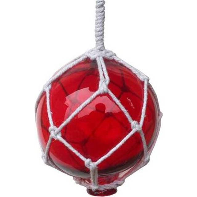 4 in. Red Japanese Glass Ball with White Netting Christmas Ornament