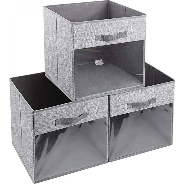 3 Packs Storage Box,fabric Storage Bin With Clear Window,for Shelves
