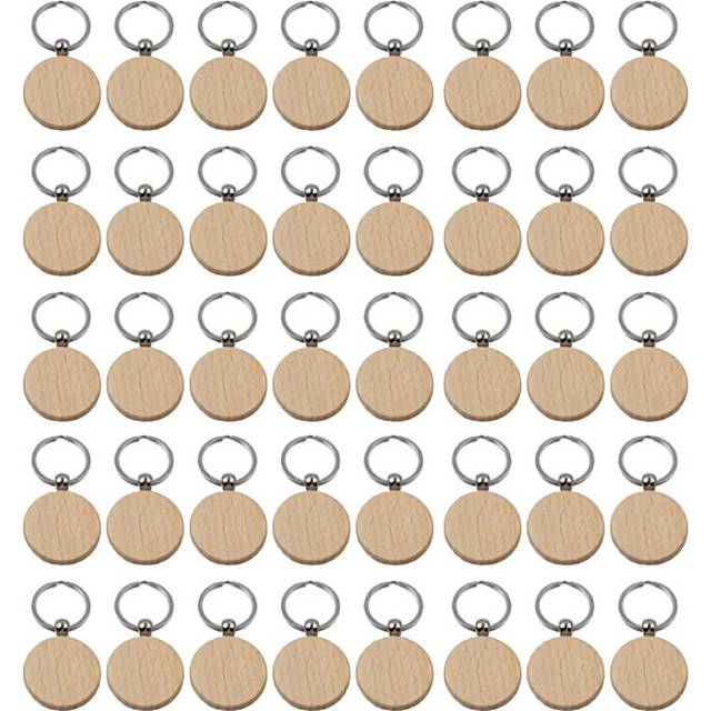 40Pcs Blank Round Wooden Key Chain Diy Wood Keychains Key Tags Can Diy Gifts