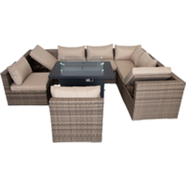 (Dark Grey) Rattan Chaise Lounge Sofa Set 2 Seater