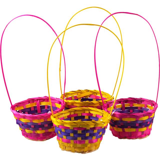 Easter Egg Hunt Wicker Baskets - Pink Purple Yellow (Set of 4)