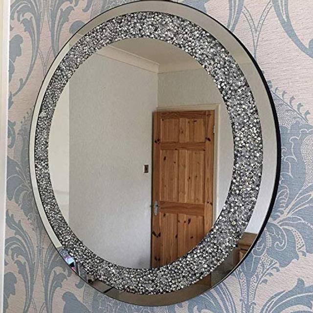 Biznest Large Jewel Round Wall Mirror Loose Diamante New Crystal Decor Mirror Gift 60Cm