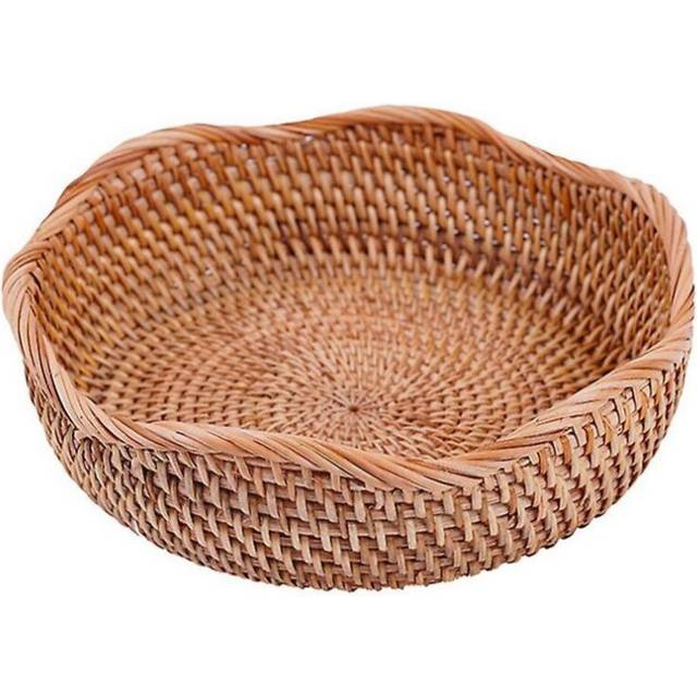 Handwoven Round Rattan Basket Picnic Food Storage Wicker Basket