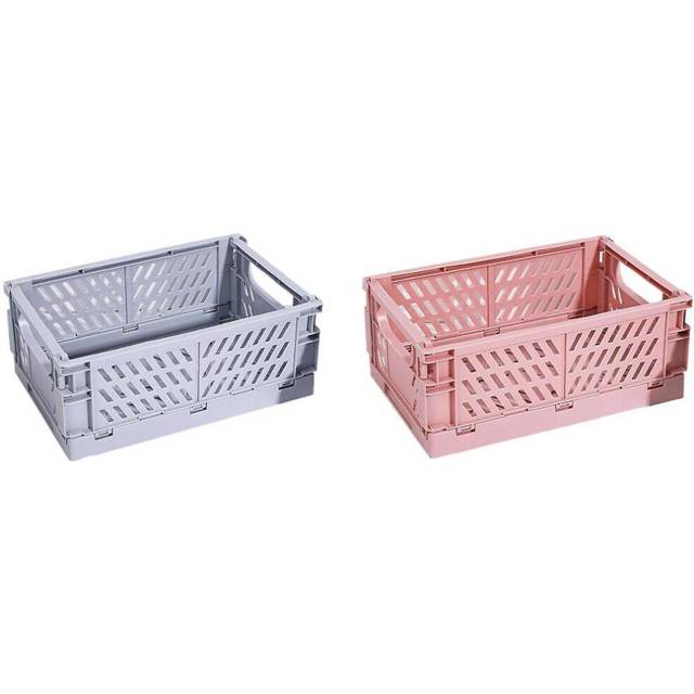 Collapsible Plastic Folding Storage Box Cosmetic Container Pink