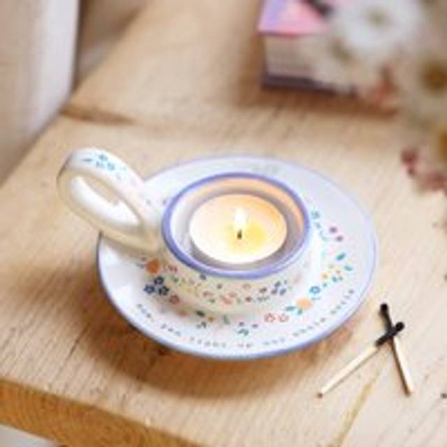 Mum Meaningful Word Handled Tealight Holder, Blue/Cream