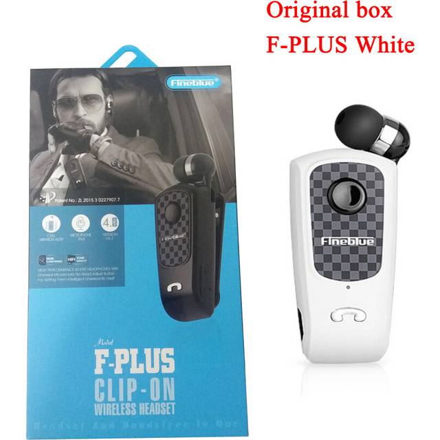 (a-White with box) Fineblue F PLUS Business Bluetooth Earphone Wireless Clip-on Bluetooth V5.0 In-ear Headset Hands-free  for IOS Android Calls 10H
