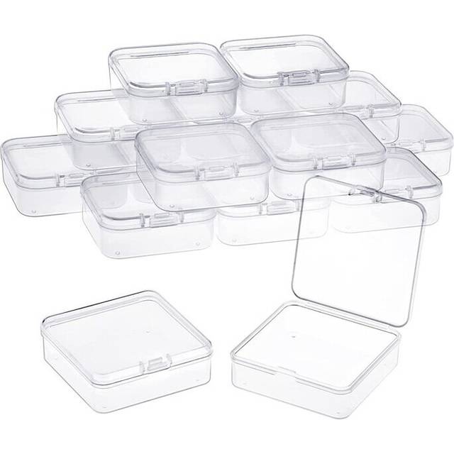 16 Pack Clear Plastic Beads Storage Containers Box With Hinged Lid For Small Items, Diamond, Beads (2.2X2.2X0.79In)