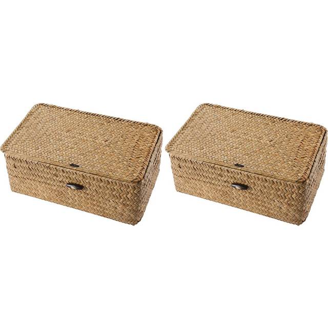 2X Seagrass Hand Woven Storage Box Storage Box Storage Basket Organizer Multipurpose Container with Lid