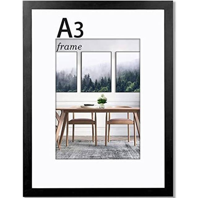 A3 Frame, 11.7x16.5 Inch (29.7x42 cm) Wooden A3 Picture Frame, A3 Poster Frame with Mount Frame for A3 Print and A4 Photo, A3 Black Photo Frame Wood