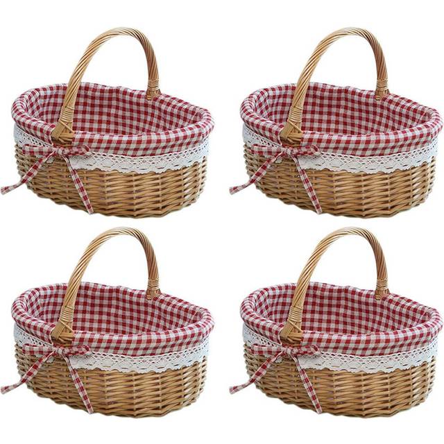 4X Wicker Basket Gift Baskets Empty Oval Willow Woven Picnic Basket with Handle Wedding Basket Small