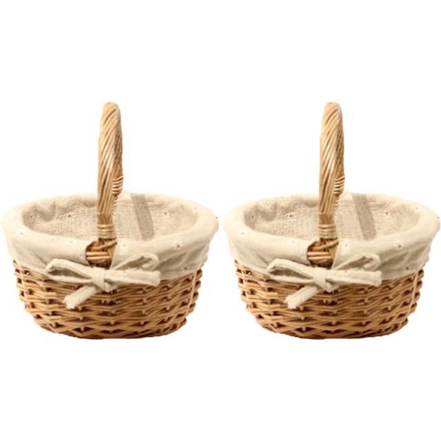 2X Hand-Woven Wicker Basket Simulation Single Handle Small with Hand Gift Basket
