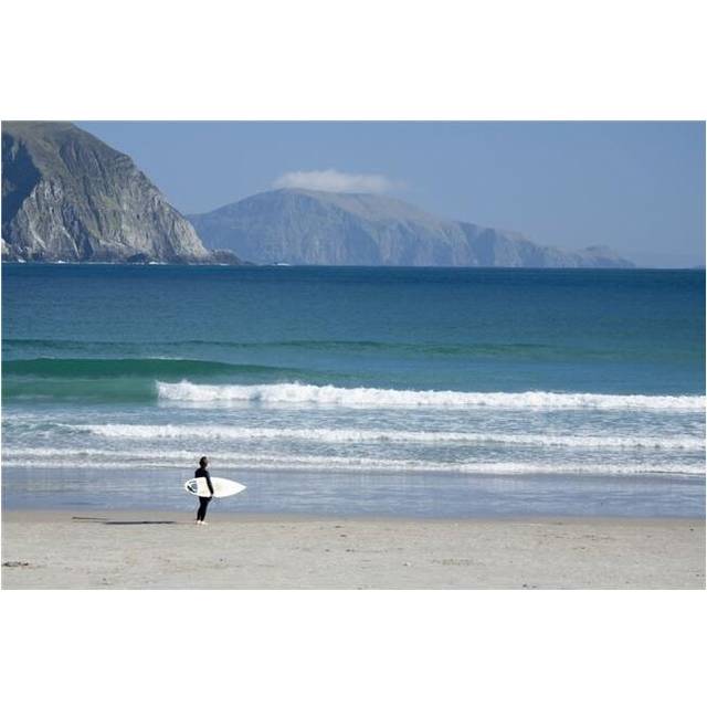 Achill Island Co Mayo Ireland - Surfer Walking Along Trawmore Beach Poster Print, 18 x 12