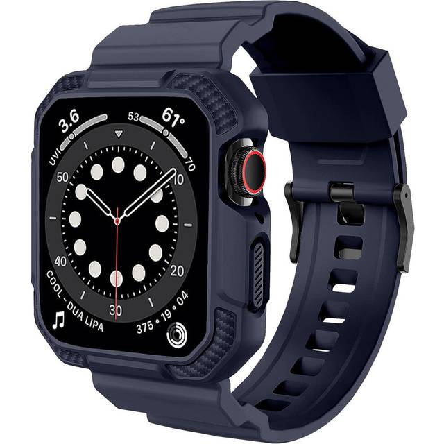 Compatible with Apple Watch Band 45mm 44mm 42mm with Case, Shockproof Rugged Band Strap-(Dark blue 42-44mm)