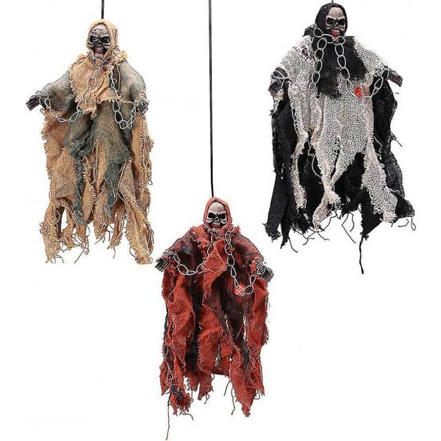 3 Pcs Halloween Haunted House Scary Props Voice Glowing Electric Voice Control Ghost Skull Prop Hanging Decors