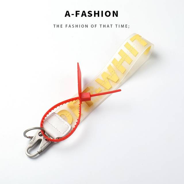 (Yellow) Off Letter Lanyard Keychain Lanyards for Keys Cool Wristlet Keychain PVC Wrist Lanyard Can Hang Key Wallet Jeans Decoration