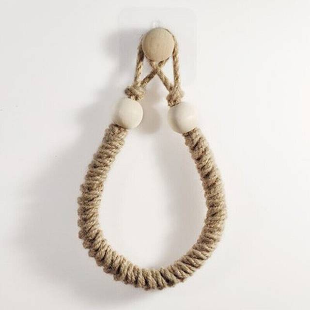 (A) Weave Hemp Rope Hanging Hotel Towel Toilet Wall Mounted Paper Roll Holder