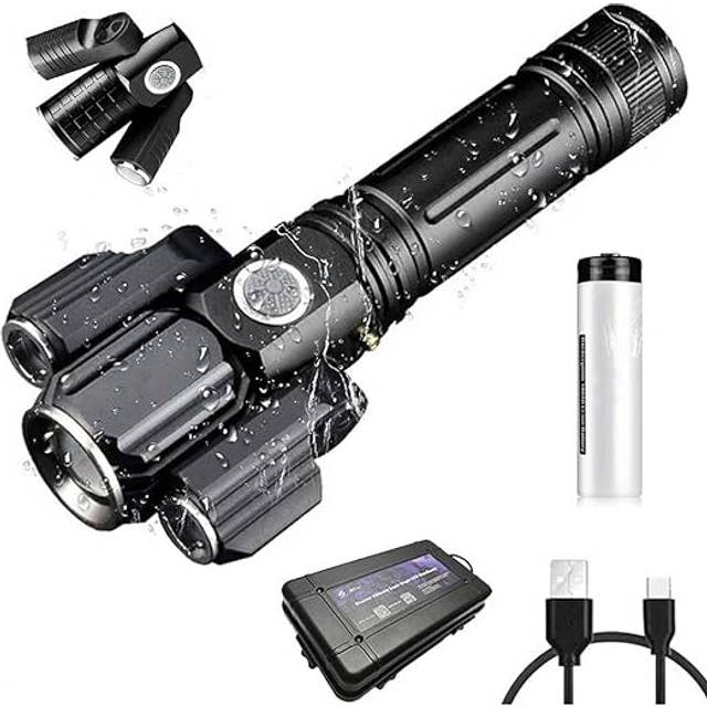 LED Tactical Flashlight, High Lumen, 1T6+2XPE Zoomable 4 Lighting Modes Powered by 18650 Battery, Water Resistant, Flash Light - Emergency Gear