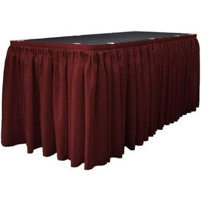 LA Linen Polyester Poplin Table Skirt 17-Foot by 29-Inch Long with 10 L-Clips  Burgundy