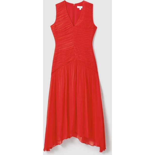 Reiss Womens Coral Saffy Ruched Woven Maxi Dress 6 - CORAL