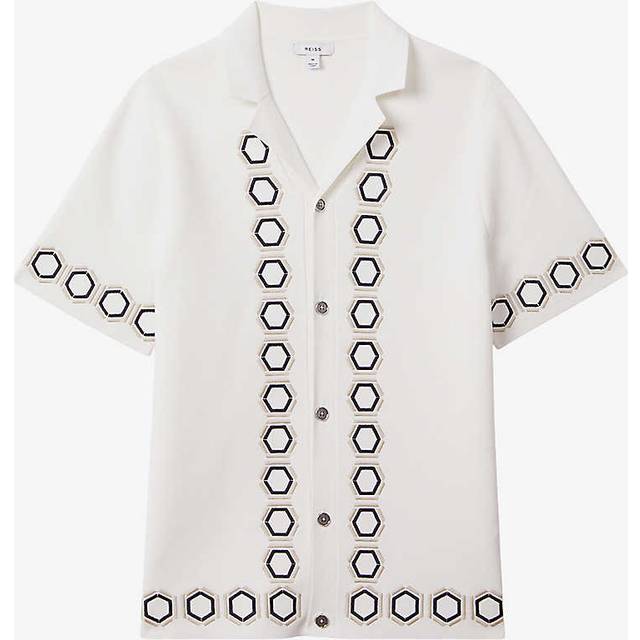 Reiss Mens White Decoy Geometric-weave Knitted Shirt S - WHITE