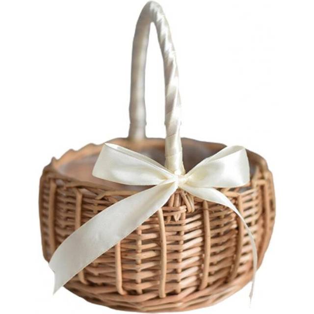 Simple Flower Basket Weaving Natural Decoration Picnic Storage Basket Weaving Basket Wedding Flower Basket Hand-Woven Hanging Ha