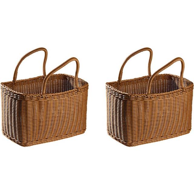 2X Home Shopping Basket Hand Vegetable Basket Decorative Woven Basket Flower Arrangement Basket