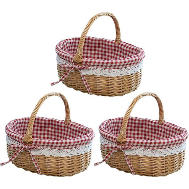 3X Wicker Basket Gift Baskets Empty Oval Willow Woven Picnic Basket with Handle Wedding Basket Small