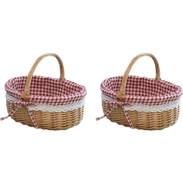 2X Wicker Basket Gift Baskets Empty Oval Willow Woven Picnic Basket with Handle Wedding Basket Small