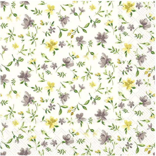IHR Flowers Grey/Yellow Print Cocktail Paper Napkins 20 Disposable 3-Ply