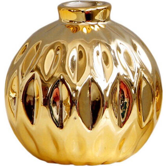 Ceramic Small Vase Small Flower Embossed Fish Lip Pattern Crafts Home Decorations (Gold)