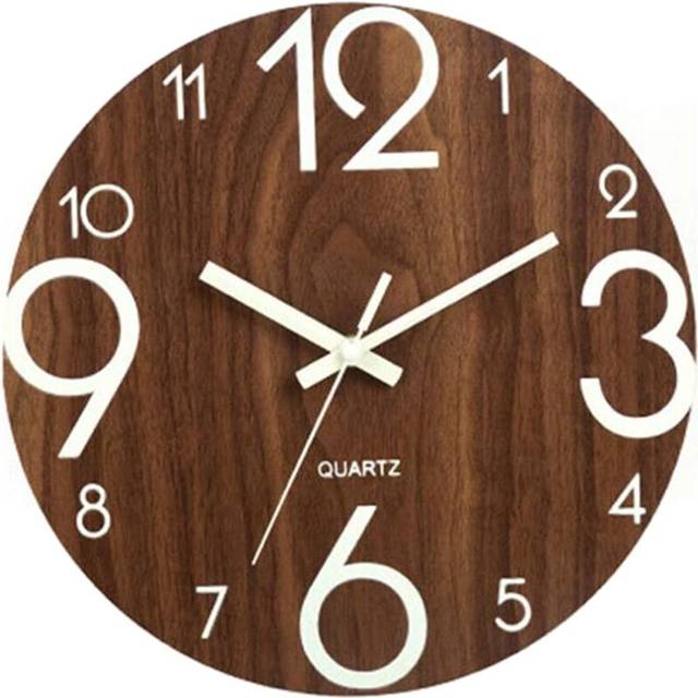 Luminous Large Wall Clock,12 Inch Wooden Silent Non-Ticking Kitchen Wall Clocks for Indoor/Outdoor Living Room