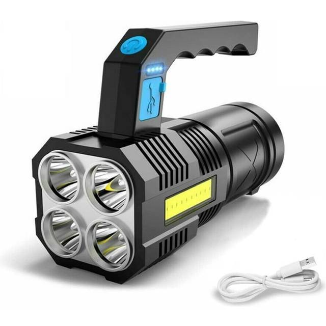 Chronus LED Flashlight Torch Rechargeable COB Spotlight Lantern Work Light Handheld Searchlight Waterproof, Black