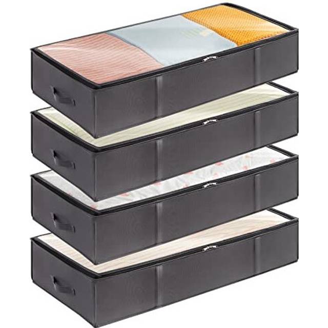 4 Pack 90L Under Bed Storage, Underbed Storage Boxes with lid Clothes Storage Bag Wardrobe Storage Organiser with Reinforced Handle, PVC Window for