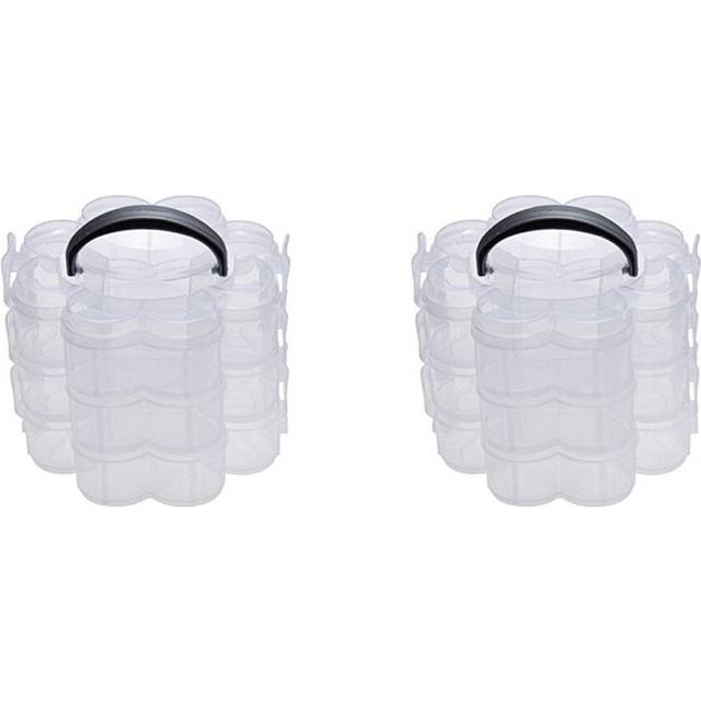 2X 3-Tier Clear Plastic Stackable Organiser Storage Hobby Craft Box Container Jewellery Case - Clear
