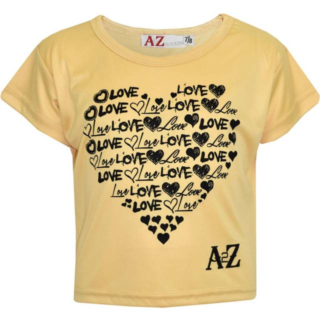 (7-8 Years, Stone) Girls Top Kids Love Print Stylish Fahsion Trendy T Shirt Crop Top Age 7-13 Years