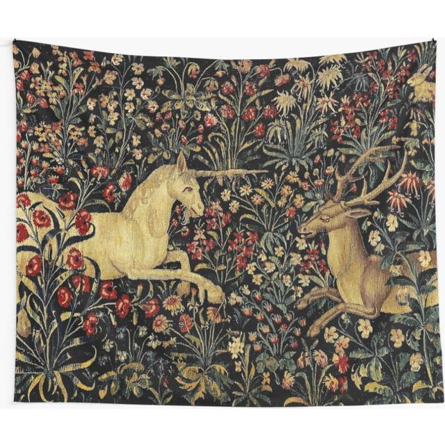 Tapestry 60x50inch Medieval Unicorn Midnight Floral Wall Hanging Art DÃ©cor Living Room