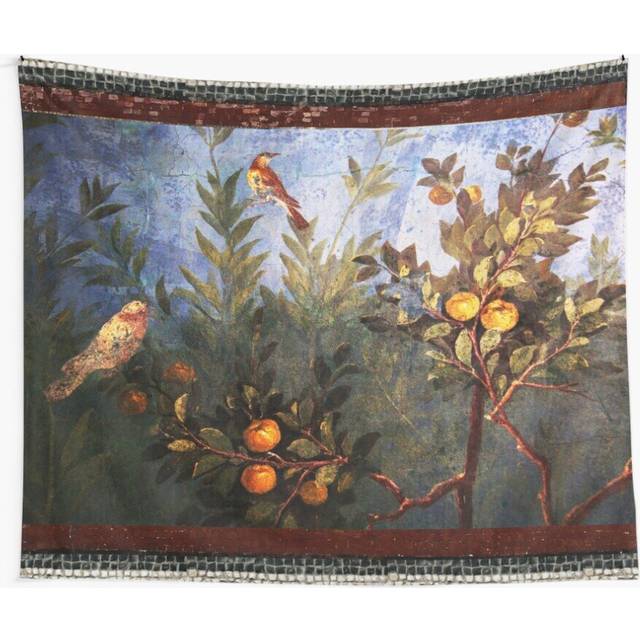 Tapestry 60x50inch ANTIQUE ROMAN WALL PAINTING Flower Garden Flying Birds Over Quince Trees Wall Hanging Art DÃ©cor Living Room
