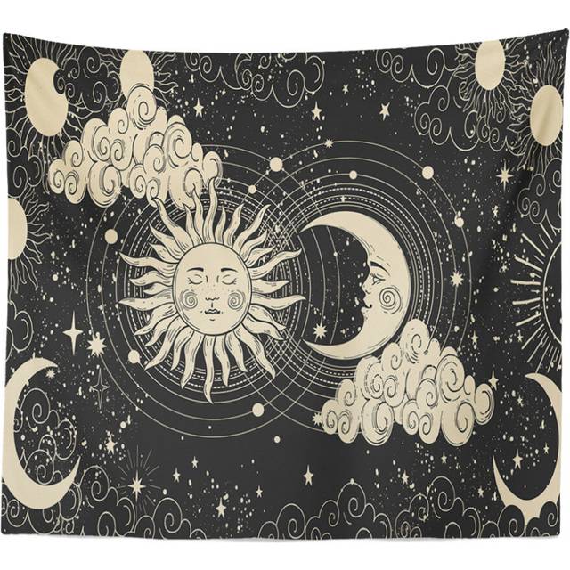 Sun and Moon Tapestry Aesthetic Sun Moon Tapestry Black Dark Spiritual Tapestries Wall Hanging Room Decor for Bedroom