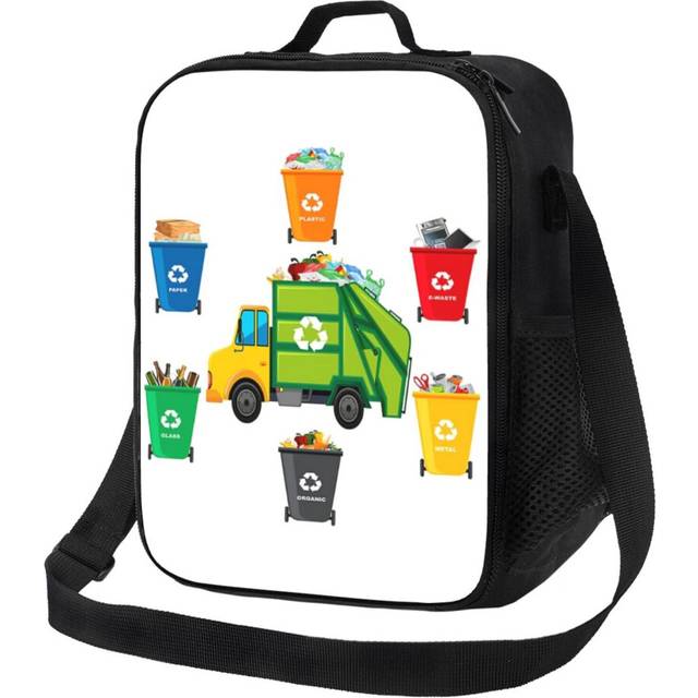 Kids Lunch Bag Trash Bins Garbage Trucks Birthday Boy Toddler Recycling Insulated Tote Box for Girls Boys Back to School